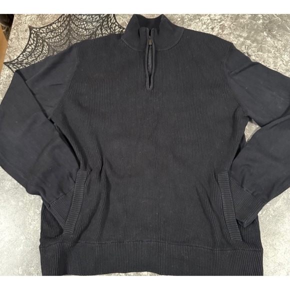 Kenneth Cole Reaction Mens 1/4 Zip Ribbed Knit 100% Cotton Sweater Black Sz XL - Picture 1 of 11